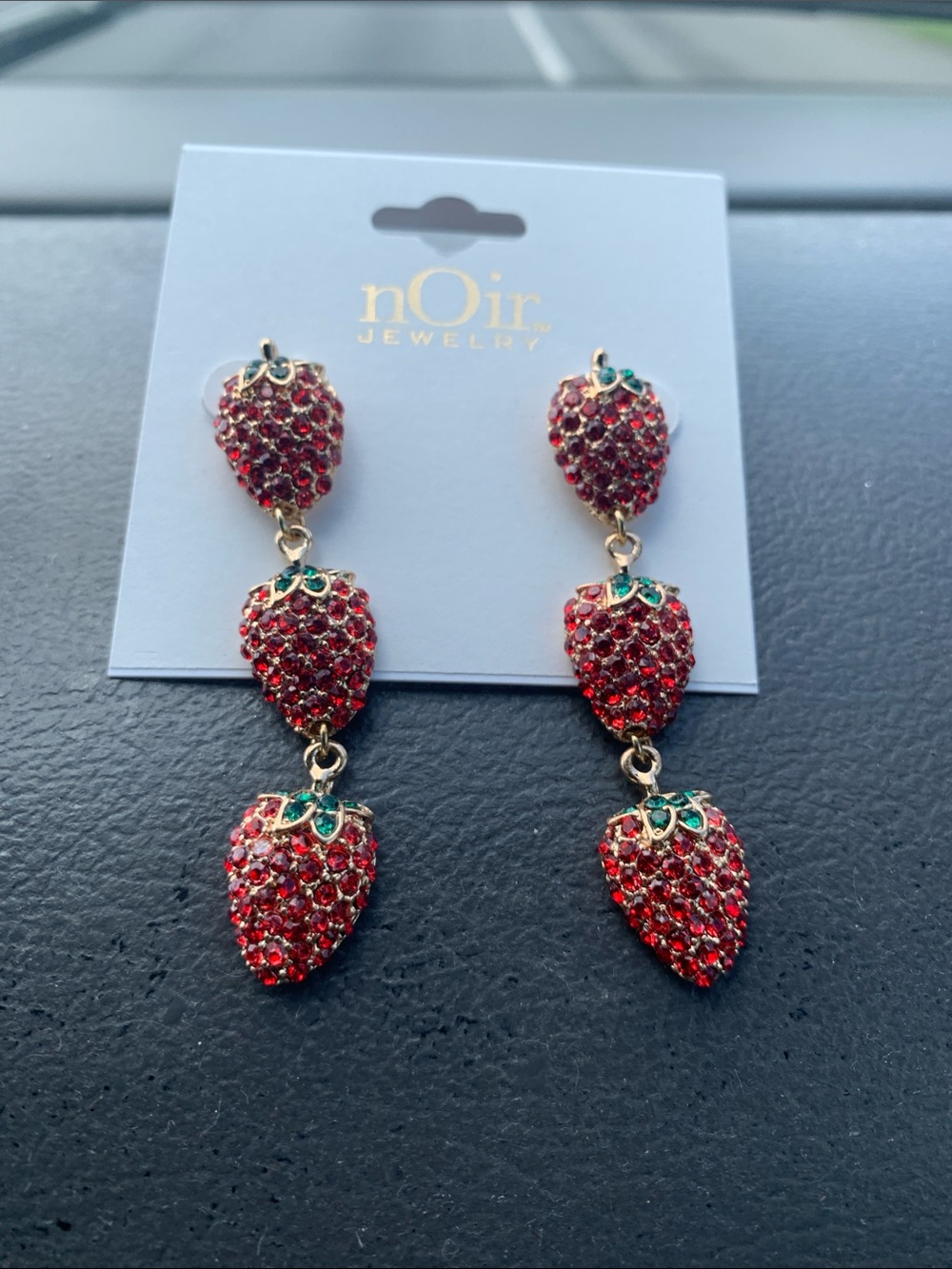 nOir Jewelry Red and Green Crystal Strawberry Dangle Earrings